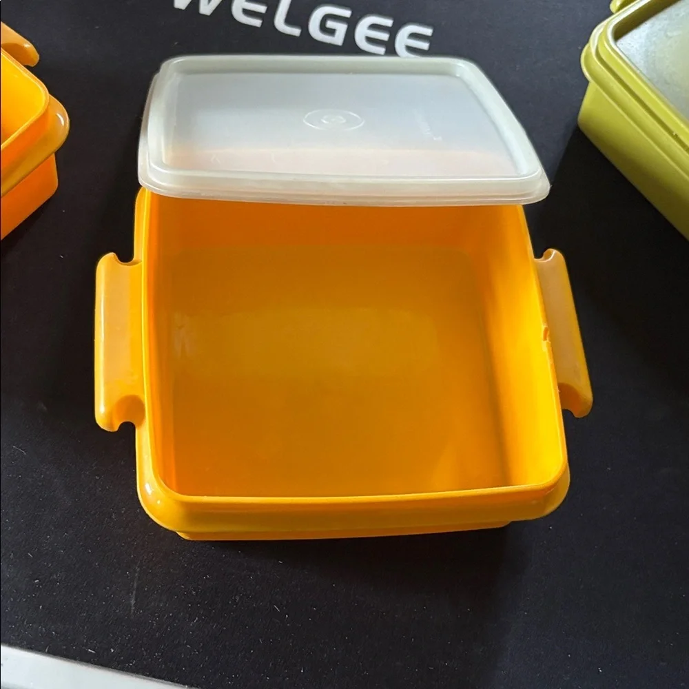 Tupperware Peach & Olive Square Stackable Food Containers, Set of 3